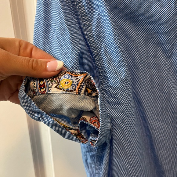 Men's Denim & Flower Blue Button-Up Short Sleeve Size Medium - Picture 5 of 5